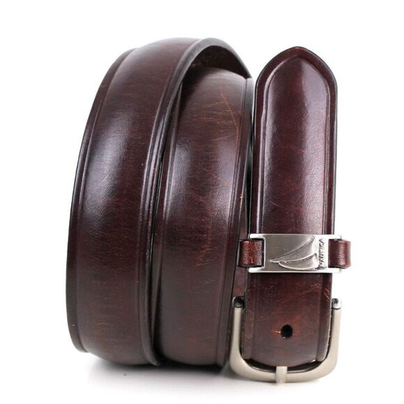 Nautica BROWN GENUINE LEATHER 1"Wd CASUAL DRESS MEN'S BELT Sz 34 (X77 - Picture 1 of 14